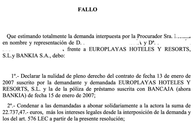 Sentencia De Multipropiedad Parque Denia Más De 22000 € a nuestro cliente de parque denia con financiación en la compra de la semana de la semana